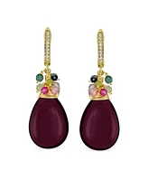 Bling Jewelry Natural Teardrop Stone and Multi-Color Beads Accent Crystal Drop Earrings Gold Plated