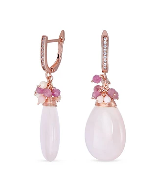 Bling Jewelry Natural Purple Amethyst Teardrop Drop Bead Accent Dangle Earrings Rose Gold