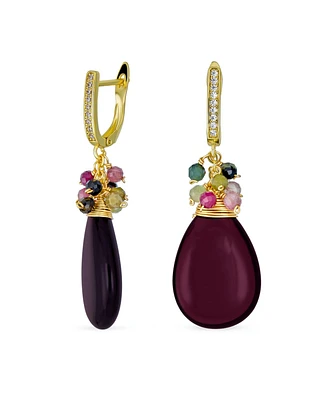 Bling Jewelry Natural Teardrop Stone and Multi-Color Beads Accent Crystal Drop Earrings Gold Plated