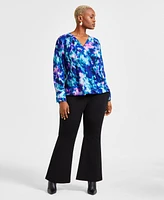 I.n.c. International Concepts Plus Tie-Dyed Surplice Blouse, Exclusively at Macy's