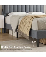 Hausource Queen/Full Size Bed Frame w/Storage Headboard & Charging Station & Led Light No Box Spring Needed, Full