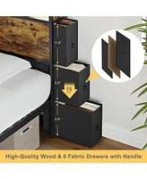 Hausource Queen Size Bed Frame with Storage Headboard & 6 Drawers Platform Bed No Box Spring Needed