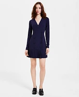 City Studios Juniors' V-Neck Pleated-Hem Blazer Dress