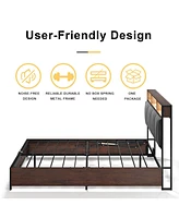 Hausource Lift Up Storage Bed Frame Queen/Full Size with Charging Station No Box Spring Needed, Queen