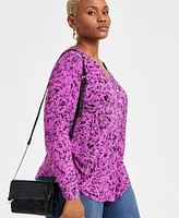 I.n.c. International Concepts Plus Printed Long-Sleeve Top, Exclusively at Macy's