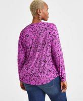 I.n.c. International Concepts Plus Printed Long-Sleeve Top, Exclusively at Macy's