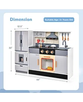 Gymax Kids Wooden Pretend Play Kitchen Toddlers Toy with Refrigerator & Accessories
