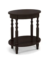 Gymax 2-Tier End Table Oval Compact Sofa Side Nightstand w/ Storage Shelf Espresso