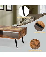 Gymax Retro Coffee Table Mid Century Modern Living Room Furniture w/Open Storage Shelf