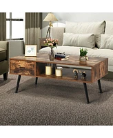 Gymax Retro Coffee Table Mid Century Modern Living Room Furniture w/Open Storage Shelf