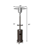 Gymax Outdoor Patio Heater Propane Standing Lp Gas Steel W/Table & Wheels Bronze