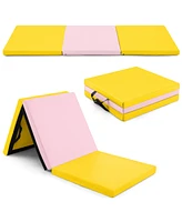 Hongge 6 x 2 Ft Tri-Fold Gym Mat with Handles and Removable Zippered Cover-Yellow