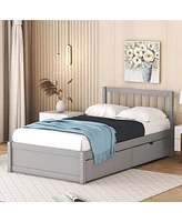 Slickblue Modern Twin Size Wooden Platform Bed with 2 Storage Drawers in Grey