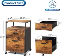 Galaxhero 2 Drawer File Cabinet, Mobile Printer Stand with Open Storage Shelf, Wood Filing Cabinet fits A4 or Letter Size for Home Office, Rustic Brow