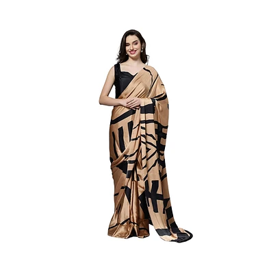 One Minute Saree Petite Candice Brown Satin Printed Ready to Wear Sari