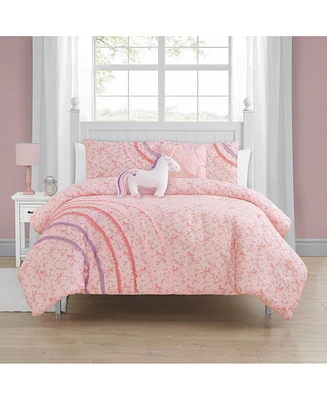 Alex + Bella Rainbow Ruffle Pink -Piece Ultra Soft Microfiber Comforter Set