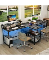 Costway 94.5" Long Office Desk 2-Person Reversible Computer with Led Lights