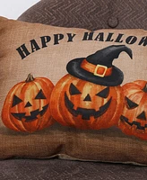 Glitzhome Faux Burlap Happy Halloween Pumpkin Pillow, 18"