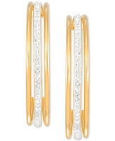 Simone I. Smith Crystal Triple Row C-Shape Earrings 18k Yellow Gold Over Sterling Silver or (48mm)