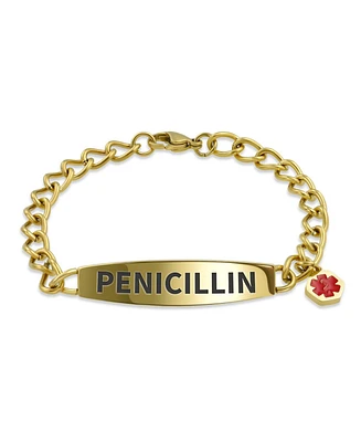 Bling Jewelry Penicillin Medical Identification Id Bracelet Miami Cuban Link Chain For Women Gold 2 Tone Stainless