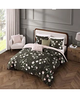 Bebejan Jasmine Flowers Bedding 200 Thread Count 100% Cotton Sateen 5 Piece King Size Reversible Comforter Set