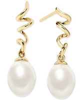 Cultured Freshwater Pearl (8-1/2 x 7-1/2mm) Spiral Drop Earrings in 10k Gold