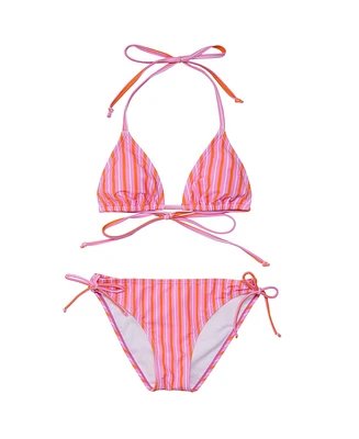 Snapper Rock Big Girls Stripy Sunset Sustainable Triangle Bikini