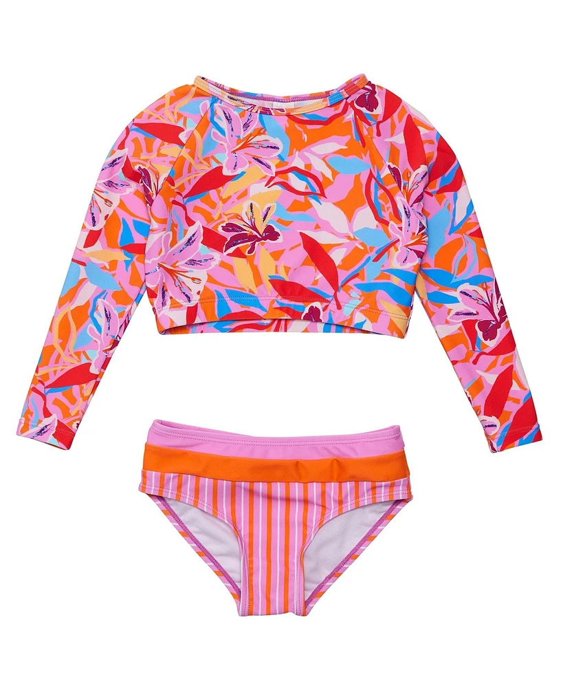 Snapper Rock Big Girls Blooming Sunset Sustainable Crop Ls Rash Set