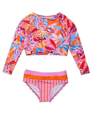 Snapper Rock Big Girls Blooming Sunset Sustainable Crop Ls Rash Set