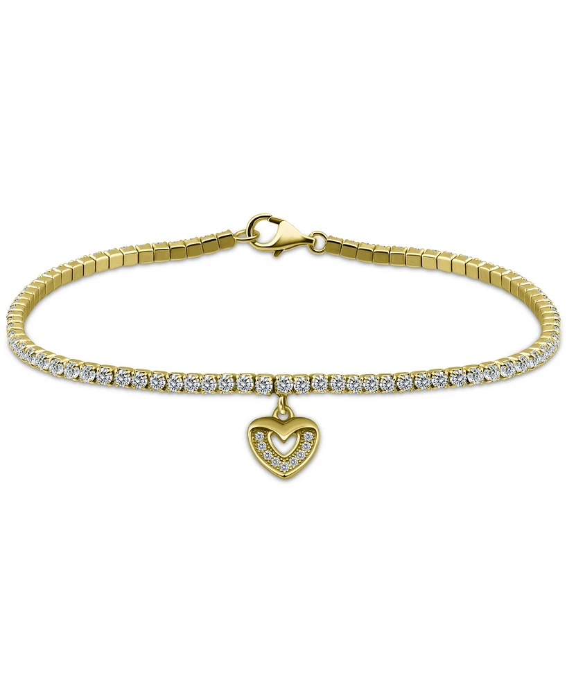 Giani Bernini Cubic Zirconia Heart Charm Tennis Bracelet in 18k Gold-Plated Sterling Silver, Created for Macy's