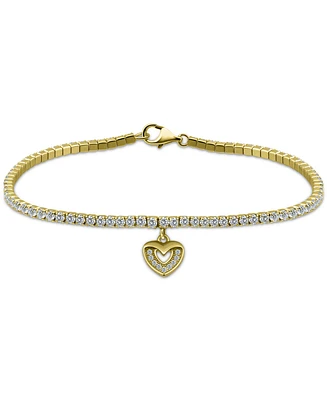 Giani Bernini Cubic Zirconia Heart Charm Tennis Bracelet in 18k Gold-Plated Sterling Silver, Created for Macy's