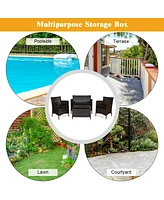 Sugift 4 Pieces Rattan Sofa Set with Glass Table and Comfortable Wicker for Outdoor Patio-Black