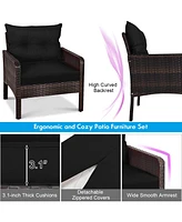 Sugift 5 Pieces Patio Rattan Sofa Ottoman Furniture Set with Cushions-Black
