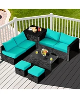 Sugift 8 Pieces Patio Rattan Storage Table Furniture Set-Turquoise