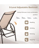 Sugift Adjustable Patio Chaise Folding Lounge Chair with Backrest-Brown