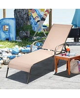 Sugift Adjustable Patio Chaise Folding Lounge Chair with Backrest-Brown