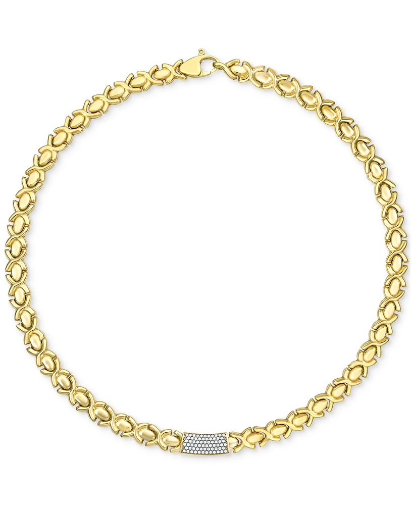 Diamond Pave Bar Stampato Xo Link 18" Collar Necklace (1/2 ct. t.w.) in 14k Gold-Plated Sterling Silver