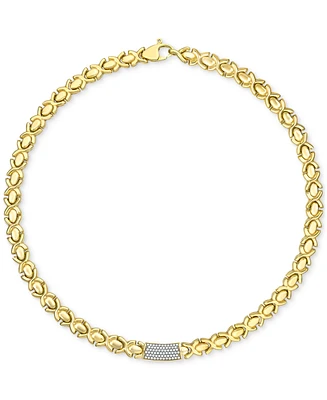 Diamond Pave Bar Stampato Xo Link 18" Collar Necklace (1/2 ct. t.w.) in 14k Gold-Plated Sterling Silver