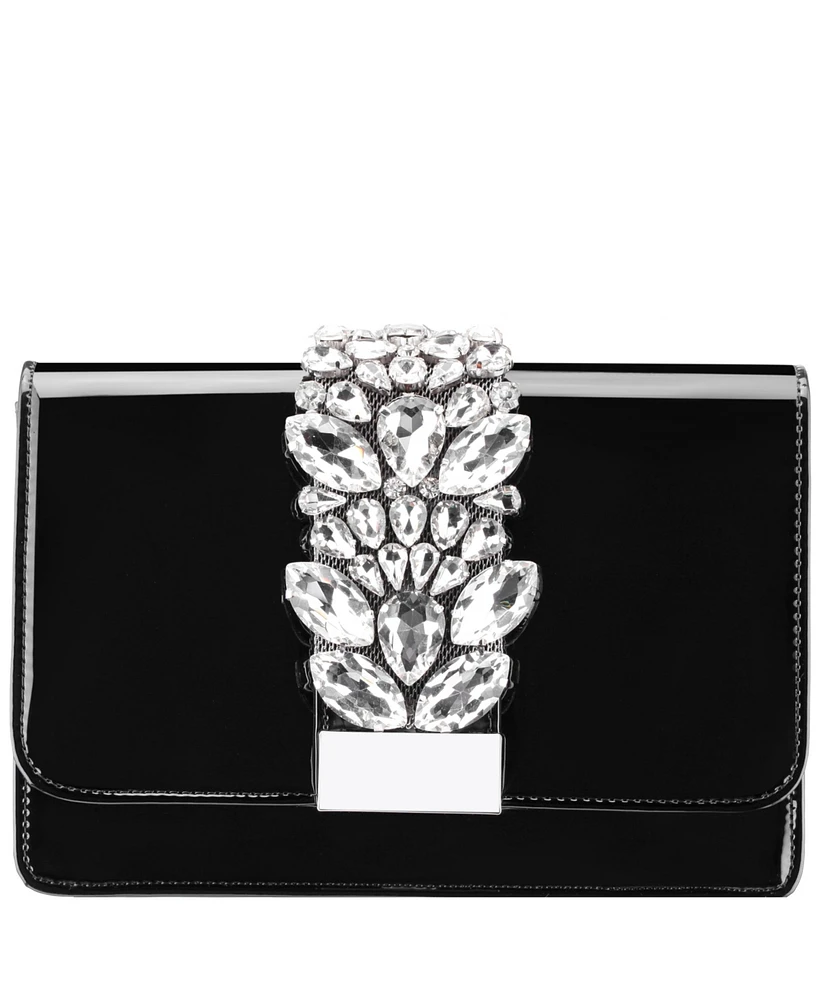 Nina Crystal Embellished Patent Flap Clutch