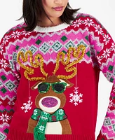 Hooked Up by Iot Juniors' Reindeer Fair Isle Christmas Sweater