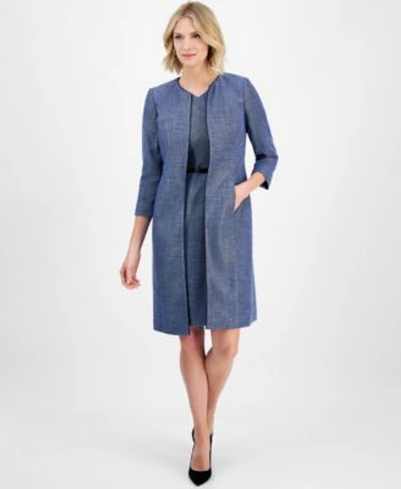 Kasper Tweed Topper Jacket Belted Sleeveless Dress Petite Regular Sizes