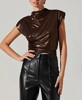 Astr the Label Women's Solange Metallic Draped Mock Neck Top