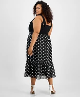 Anne Klein Plus Tie-Strap Polka-Dot Midi Dress