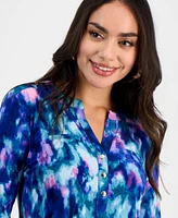 I.n.c. International Concepts Petite Printed Long-Sleeve Top, Exclusively at Macy's