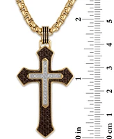 Esquire Men's Jewelry Diamond & Brown Carbon Fiber Cross Pendant Necklace (1/10 ct. t.w.) in Gold-Tone Ion-Plated Stainless Steel, 22"