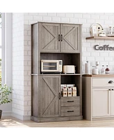 gaomon Modern Kitchen Pantry Cabinet with Microwave Stand