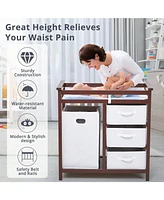 gaomon Wooden Baby Changing Table, Diaper Changing Table, Infant Diaper Changing Station Dresser With Laundry Hamper, 3 Drawer Basket And Changing Pad