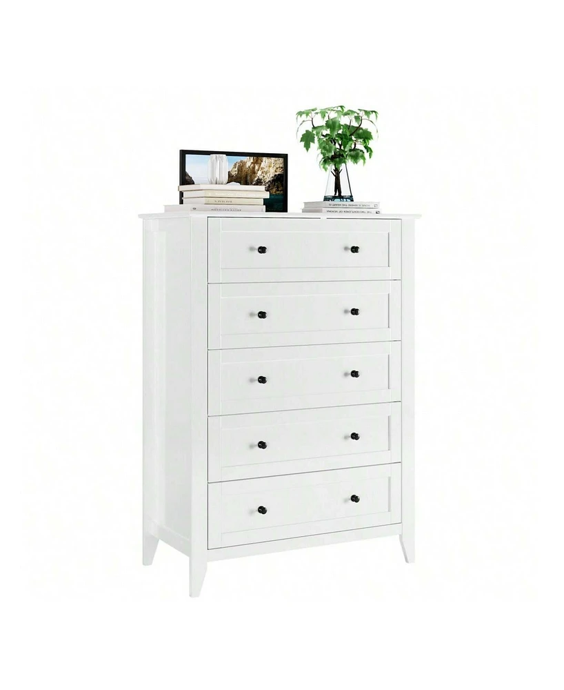 5 Chest Of Drawer Dresser, Modern Tall Nightstand With Deep Drawers And Nickel Round Handle, Wood Organizer Storage Cabinet For Bedroom, Living Room,