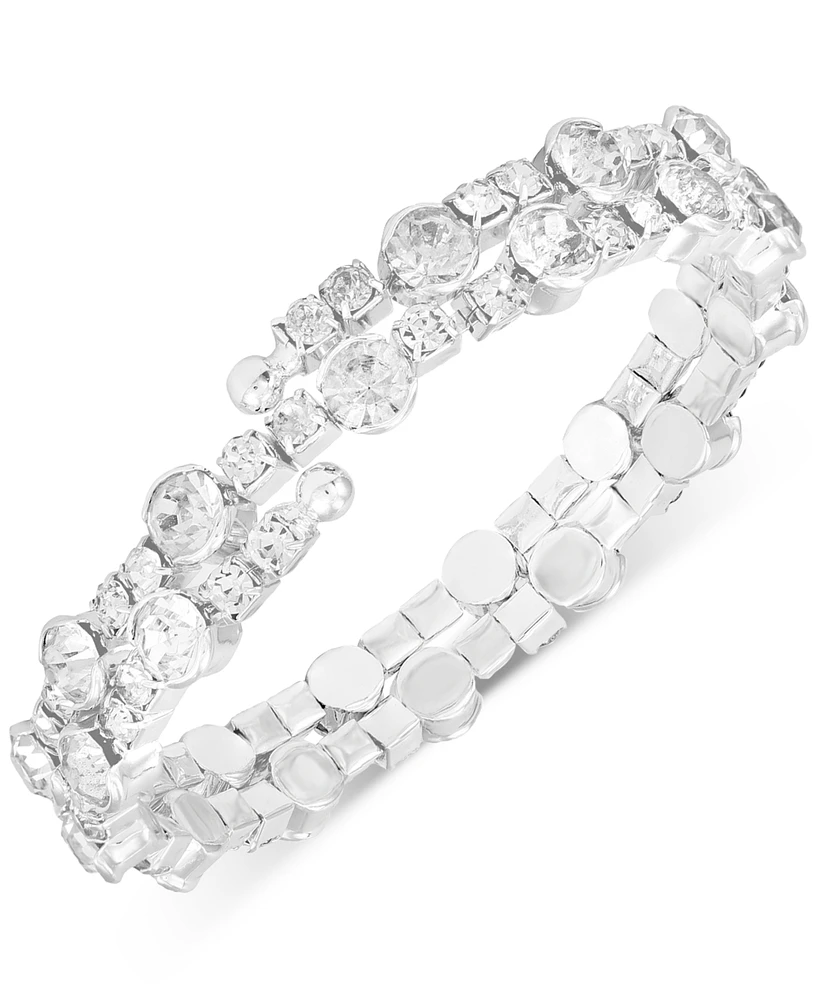 Guess Silver-Tone Crystal Coil Tension Bracelet