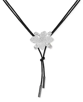 Guess Silver-Tone Pave & Marquise Stone Flower 40" Wrapped Leather Cord Choker Necklace